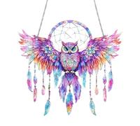 Owl Sun Catcher - 2D Stained Acrylic, Colorful Wings, Decorative Hanging Ornament | Window Sunlight Reflector, Home Room Decor Accent for Living Room Bedroom Study Office Gift