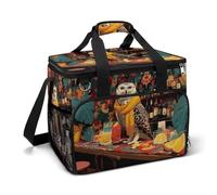 Owl Vintage Glasses posado en un carrito de bar, bolsa térmica para camping, enfriadores de playa, bolsas portátiles a prueba de fugas con correa para el hombro