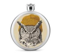 Owl Wearing Yellow Beanie - Petaca de acero inoxidable para licor, botella de vino portátil de bolsillo redondo para bebida, 5 onzas
