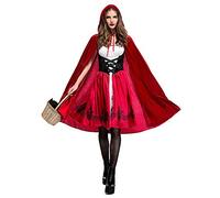 OwlFay Mujer Disfraz Deluxe Caperucita Roja con Capa Vestido de Carnaval Princesa Fancy Cosplay Rojo A S