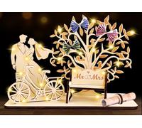 owlfun Regalos de boda LED para novios, regalo de boda de madera, regalo de boda para los novios, árbol de la vida, figuras de novios