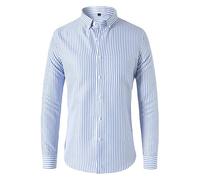 OWLKAY Men's Shirt Long Sleeve Summer Striped Casual Shirts with Buttons Regular Fit Kent Collar Long Sleeve Gentleman Shirt Mens Autumn H-Light Blue M