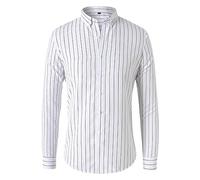 OWLKAY Men's Shirt Long Sleeve Summer Striped Casual Shirts with Buttons Regular Fit Kent Collar Long Sleeve Gentleman Shirt Mens Autumn F-White M