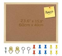 OWLKELA Placa de Corcho 60 x 40 x 1,4 CM - Pizarra Con Marco de Madera, Fijaciones, Chinchetas y Adhesivo de Doble Cara Incluidos