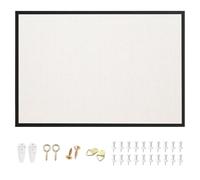 OWLKELA Tablero de anuncios de lino de 90 x 60 cm, tablero de corcho enmarcado negro para pared, tablero de corcho de lino con marco de roble negro, tablero de pines colgante con 20 chinchetas