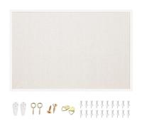 OWLKELA Tablón de anuncios de lino de 90 x 60 cm, tablero de corcho con marco blanco, marco de roble blanco, tablero de corcho de lino, tablero de visión y tablero decorativo para colgar