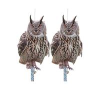 Owls to Keep Birds Away, Eco-friendly and Waterproof Hanging Decoration for Gardens, Patio Balcony Windows, Set of 2, Reflective Tape Included