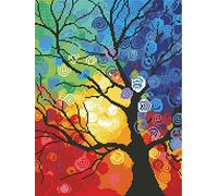 OWN4B - Kit de bordado de árbol de cuatro estaciones con estampado, 11 quilates, 14.2 x 18.1 pulgadas (estaciones)