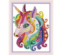 OWN4B - Kit de punto de cruz con estampado de unicornio colorido de 11 quilates, 11 x 15.4 pulgadas, kit de bordado (unicornio 1)