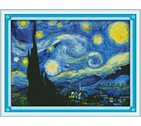 OWN4B - Kit de punto de cruz estampado, diseño impreso de la noche estrellada de Van Gogh, 11 quilates, 23.2 x 17.7 pulgadas, kit de bordado (noche)