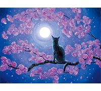 OWN4B Kit de punto de cruz estampado, gato en rama luna noche patrón impreso 11CT 36.1x46.0 cm DIY Kit de bordado (gato)