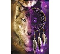 OWN4B Kits de punto de cruz estampados, patrón impreso de lobo y atrapasueños, 11 quilates, 36 x 46 cm, kit de bordado (lobo)