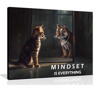 OWNANRTHM Mindset is Everything - Lienzo motivacional para pared, imágenes inspiradoras de gatos, citas positivas, arte de pared, póster motivacional divertido de gato tigre, pintura para sala de