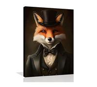 OWNANRTHM Póster de zorro aristocrático con diseño de retrato de animales vintage para pared de baño, enmarcado de 12 x 16 pulgadas