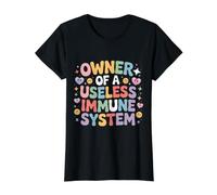 Owner of A Useless Immune System Humor de Salud - Camiseta gráfica económica, Mujer, Negro, S