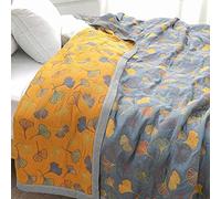 Ownkoti Colcha de Ginkgo, Patrón de Hojas, Reversible de Algodón, Ligera y Transpirable, Suave para Verano, Aire Acondicionado, Manta de Sofá, Tamaño Queen y King (150cm x 200cm)
