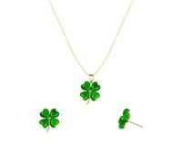 ownmysty Juego de aretes de trébol de oro para mujer, aretes de buena suerte, collares, pulseras para ella, regalos de trébol de cuatro hojas, Acero inoxidable, No es una piedra preciosa
