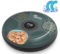 Ownpets Comedero Automático para Gatos y Perros, Dos Paquetes de Hielo para Mantener Comida Fresca, Temporizador Programable, 6 Comidas, Alimentación USB, para Comida Seca y Húmeda, Negro