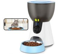 Ownpets Comedero Gato Automatico, 2.4G/5G WiFi, Audio bidireccional, Visión Nocturna, 4L Dispensador Comida Gatos/Perros, Control de App, 1-10 Comidas al Día, Grabador de Voz 10s