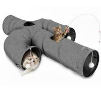 Ownpets Túnel para gatos, túnel para mascotas con forma de cactus más grande con tela Oxford resistente, plegable y resistente a desgarros, con múltiples salidas, bola colgante y varita teaser, gris,