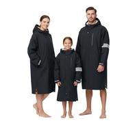 Owntop Bata Cambiadora Impermeable para Niños - Parka de Natación de Manga Larga y Talla Grande con Forro Polar, de Secado Rápido y Abrigada | Ideal para Surf, Playa, Natación y Camping(Negro,XS)