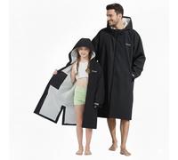 Owntop Bata Impermeable de Cambio para Niños - Bata de Playa Seca y Ligera con Forro de Felpa Caliente | Abrigo con Capucha y Manga Murciélago de Gran Tamaño | para Surf y Natación (Negro,XXS)