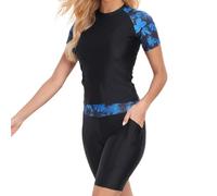 Owntop Camiseta de natación de 3 piezas para mujer, camiseta de natación UV UPF50+, camiseta de manga corta, parte superior de bikini y pantalones cortos de cintura alta, trajes de baño modestos,