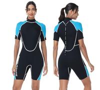 Owntop Traje corto de neopreno corto de 1,5 mm para mujer y hombre, con cremallera trasera, traje de neopreno para buceo, surf, manga corta, trajes de buceo, neopreno elástico para deportes acuáticos