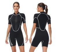 Owntop Traje de neopreno corto de 3/2 mm para mujer/hombre - cremallera frontal Wetsuit para buceo, surf, trajes de buceo de manga corta de neopreno elástico para deportes acuáticos