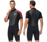 Owntop Traje Neopreno Hombre, Shorty 3 mm Trajes de neoprenopara Hombre, Ultra elástico para Buceo Surf natación Kayak (Hombre Rojo, XXL)