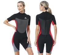 Owntop Traje Neopreno Mujer, Shorty 3 mm Trajes de Neopreno para Mujer, Ultra elástico para Buceo Surf natación Kayak (Mujer Rojo, S)