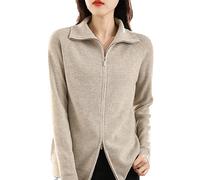 Ownwfeat Suéter De Lana para Mujer, Cárdigan De Solapa Inferior con Cremallera Doble, Chaqueta De Punto Informal para Mujer