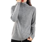 Ownwfeat Suéter De Lana para Mujer, Cárdigan De Solapa Inferior con Cremallera Doble, Chaqueta De Punto Informal para Mujer