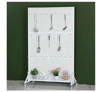 OWOHYG Expositor Móvil De Metal con Tablero Perforado, Ruedas Y 20 Ganchos, Organizador De Tablero Perforado Independiente con Base En T, Tablero Perforado para Garaje, White-80x40x150 cm