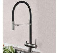 OWOHYG Grifo de Cocina 3 en 1, Mezclador Giratorio de latón Negro con 2 manijas, Doble funcionalidad, diseño Moderno para un fácil Control del Agua, Uso en la Cocina doméstica (Gris), Gris