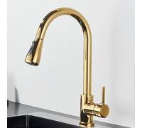 OWOHYG Grifo de Cocina de 2 vías con Giro de 360°, Agua fría y Caliente, Elegante diseño Blanco, Duradero y Funcional para cocinas Modernas. (Dorado Brillante)