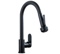 OWOHYG Grifo Mezclador de Cocina Moderno de latón Negro con rociador extraíble de 4 Funciones, rotación de 360°, Agua fría y Caliente Disponible, Compatible con Fregadero Doble.