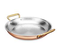 OWOHYG Paella Antiadherente De Acero Inoxidable 304, Hecha A Mano, con Asas Dobles, Ideal para El Hogar, La Cocina O El Restaurante, Color Plateado, 34 Cm, 26 Cm
