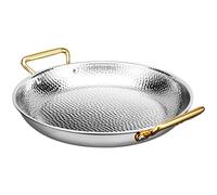 OWOHYG Paella De Mariscos De Acero Inoxidable 304, Sartén Antiadherente Martillada Hecha A Mano con Doble Asa para Hogares, Restaurantes O Exteriores, Plateada, 20 Cm, 18 Cm
