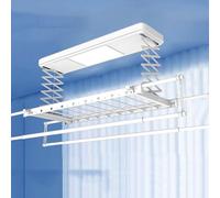 OWOHYG Tendedero eléctrico, tendedero de Techo con Control Remoto, Altura y Longitud Ajustables, Ideal para Pared y Techo, iluminación de 12 W, Blanco, iluminación de 12 W
