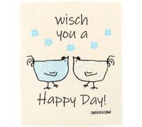 OWOSCHFETZN Bayeta de Cocina "Gallina Berta - Happy Day" - Azul OWOSCHFETZN