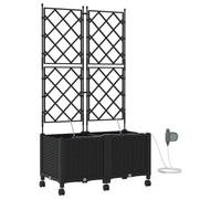 Owoxanthellate Juego de 2 maceteros de jardín con enrejado y ruedas, macetero móvil con sistema de riego, enrejado para plantas trepadoras, negro, 80 x 40 x 148 cm