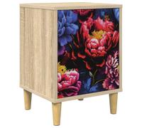 Owoxanthellate Mesita de noche de roble Sonoma, 36 x 33 x 50 cm, madera de | Armario compacto para dormitorio con 1 puerta, patrón decorativo y patas elevadas para una ventilación óptima.