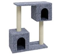 Owoxanthellate Rascador con columnas rascadoras de sisal y 2 casas para gatos, árbol pequeño para gatos de 60 cm de alto con plataformas de peluche para gatos de casa, parque infantil, color gris