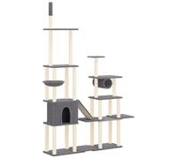 Owoxanthellate Rascador para gatos, color gris oscuro, 279 cm de alto, torre todo en uno con columnas rascadoras de sisal, casa para gatos, hamaca, túnel, escalera y plataformas de descanso para gatos