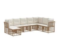 Owoxanthellate Sofá de 8 plazas para exteriores de polirratán natural | Conjunto de salón modular para patio y jardín con cómodos cojines y posición flexible para 8 personas.