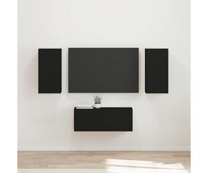 Owoxanthellate TV Lowboard Set 6 piezas montado en la pared negro 98 x 31 x 29,5 cm soporte de madera para salón, oficina, gaming nicho