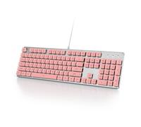 Owpkeenthy Teclado rosa de tamaño completo para máquina de escribir con luz silenciosa, teclado para juegos de oficina con panel de metal para computadoras portátiles y computadoras de escritorio (104