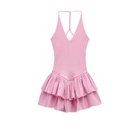 owsber Vestido corto con volantes para mujer, sin mangas, tirantes delgados, fiesta de noche, vestido corto de cóctel, Rosado, S