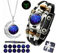 OWSEN Spiritio - Pulsera de cuero con signos del zodiaco, pulsera de cuero multicapa con constelación del zodiaco, hecha a mano, pulsera tejida con signos del zodiaco para mujeres y hombres, 7.5 IN -